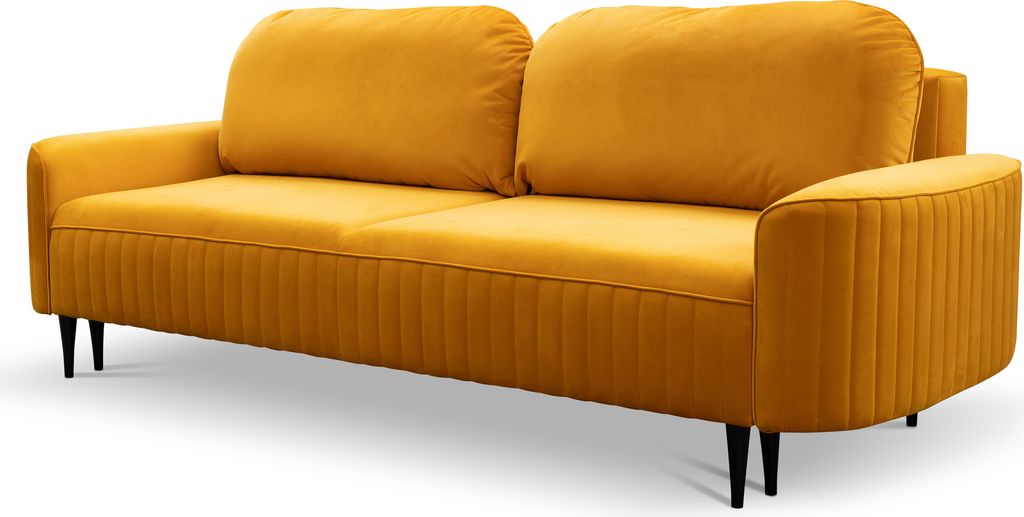 Schlafsofa Verona - Klappsofa, Schlafcouch - Sofa 245 cm mit Bettkasten, Samtstoff - Skandinavischer Stil (Orange - Velutto 08)