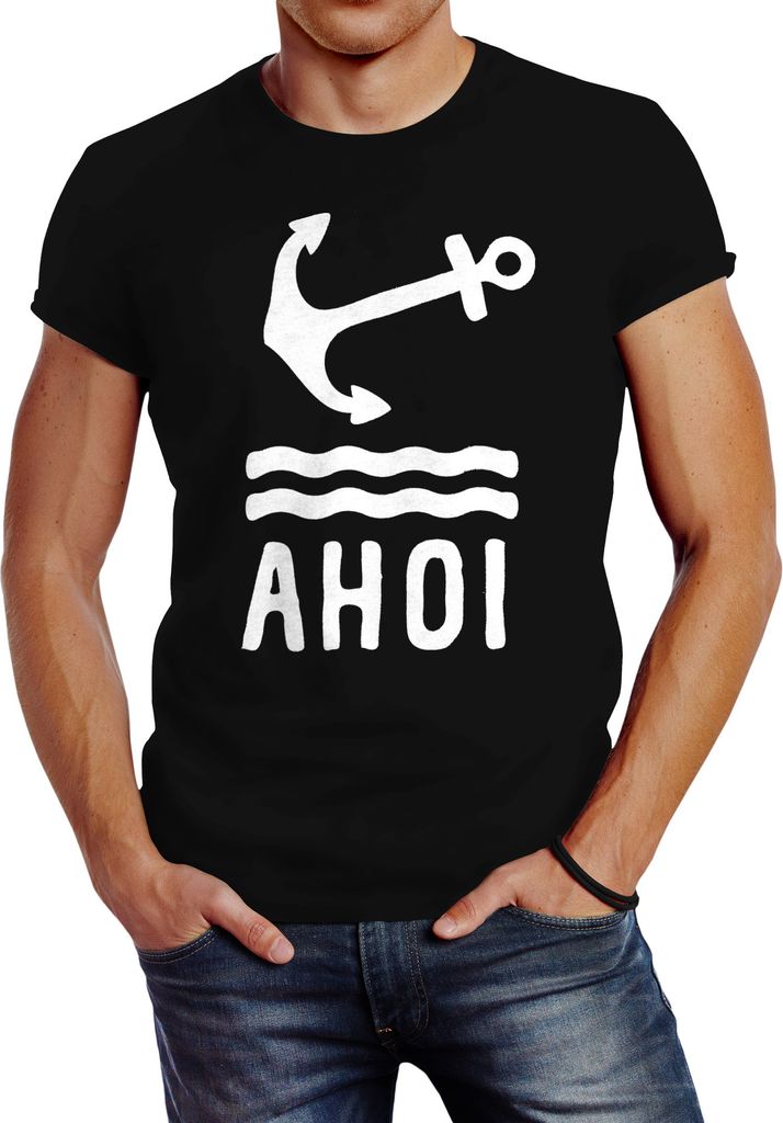 Herren T-Shirt Anker Ahoi Slim Fit Neverless schwarz 4XL