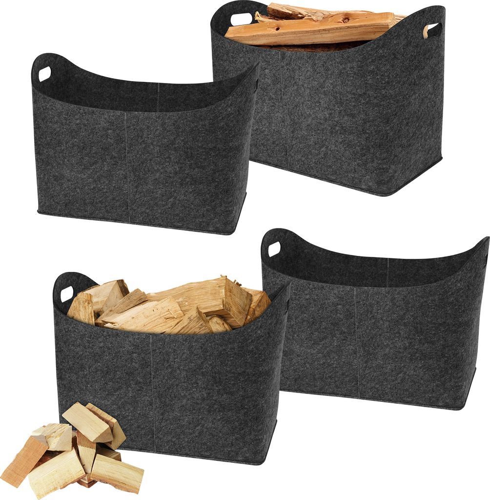 UISEBRT 2 Stück Filztasche Für Kaminholz Kaminholztasche Kaminholzkorb 55 X 30 X 40 cm Faltbar Filz Faltbar Mit Griff Hellgrau Dunkelgrau
