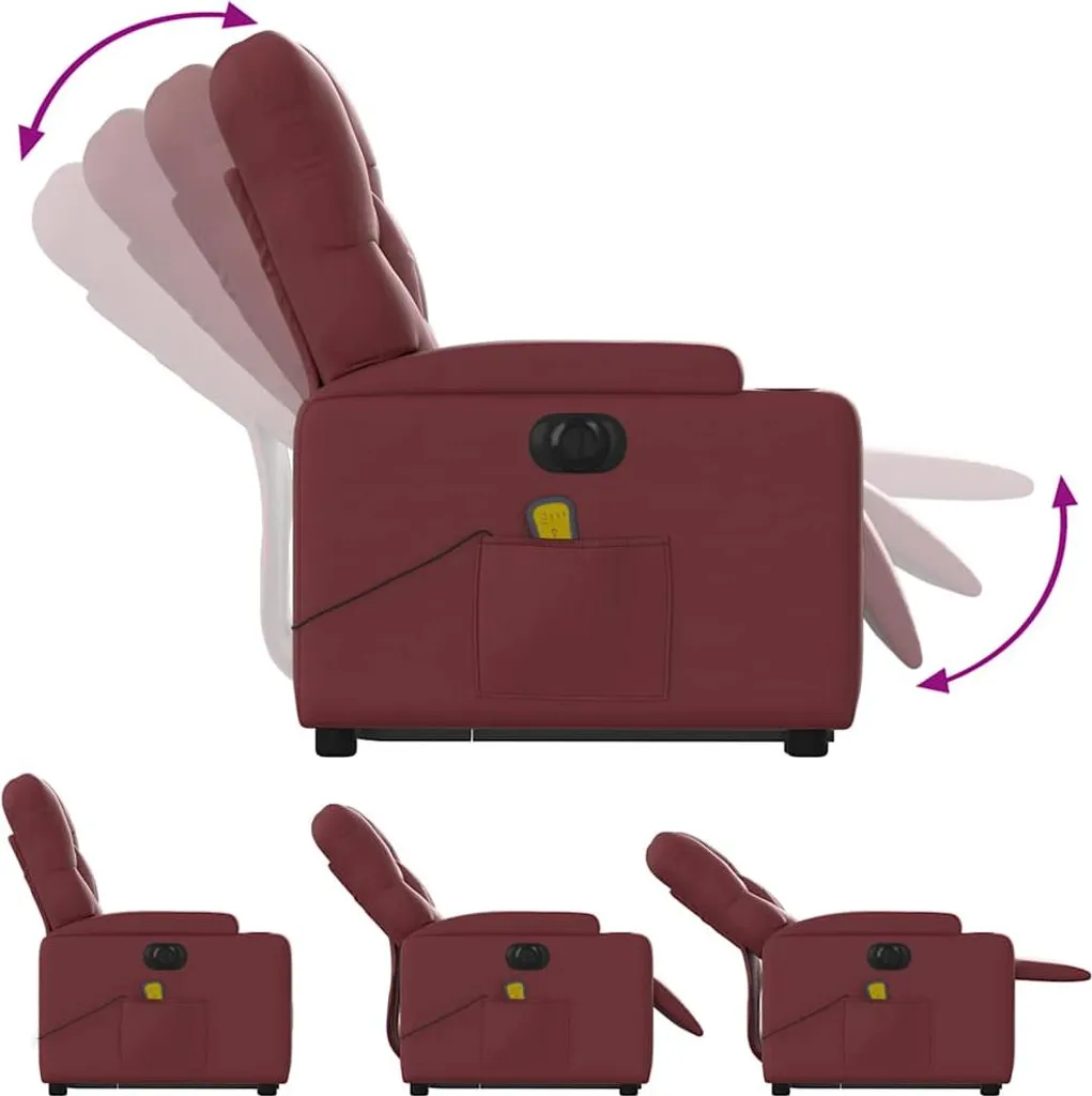 Fauteuil confortable avec releveur et massage - Similicuir rouge