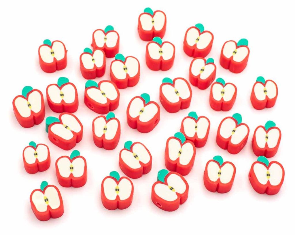 Vintageparts Perle Apfel Polymerton rot 11 x 9 mm für Produktbild 