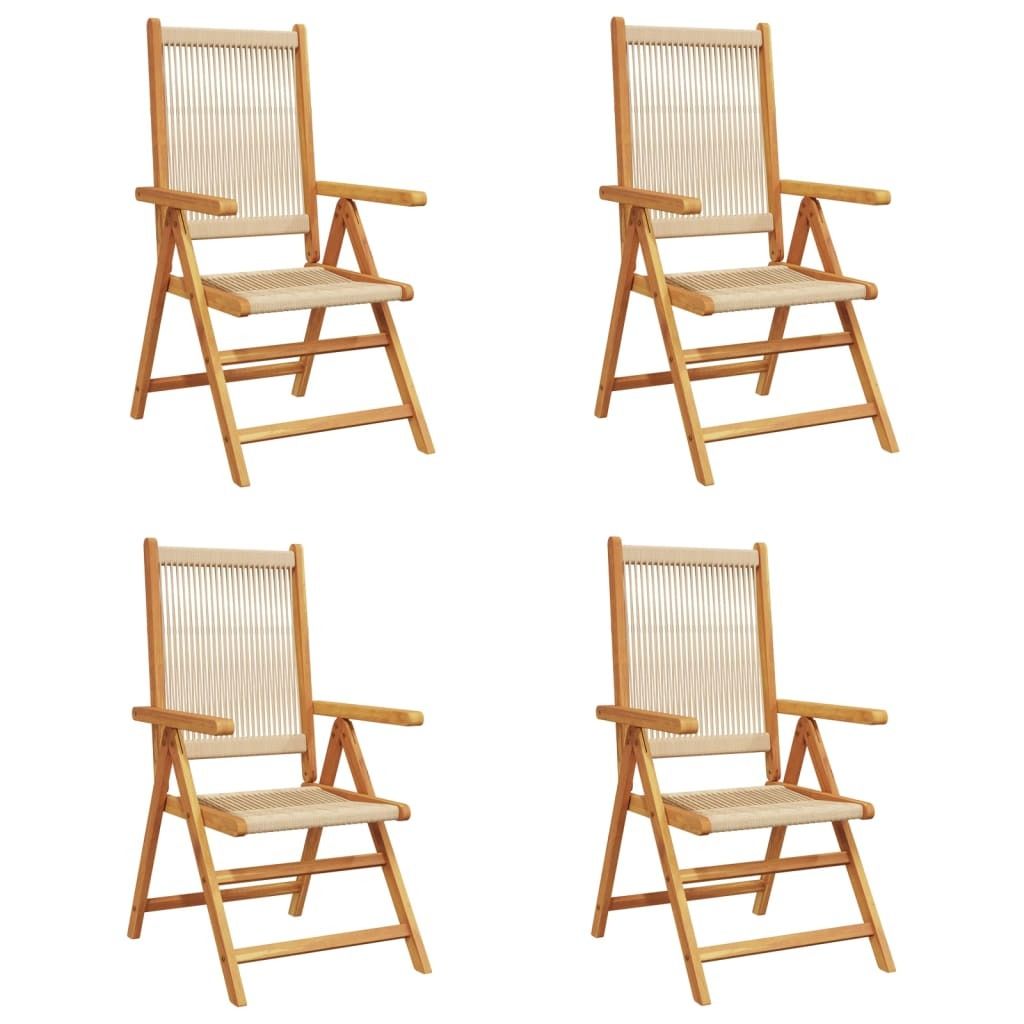 (Robust Möbel)Stuhl Terrasse - Gartenstuhl Verstellbar 4er set - Balkonmöbel - Campingstuhl elegantes Design - Beige Massivholz Akazie - 57x7...