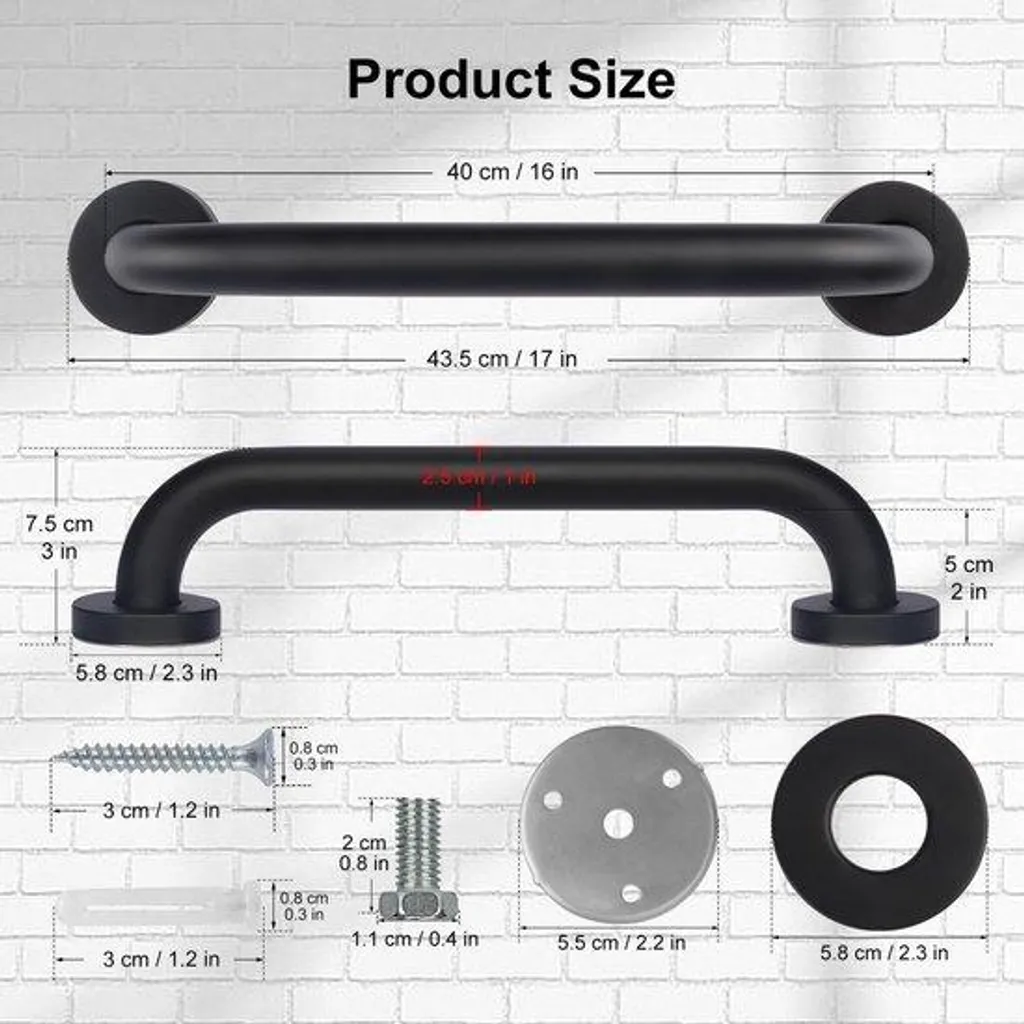 Barre d'appui salle de bain lot de 2, poignées sécurité inox noir 40 cm
