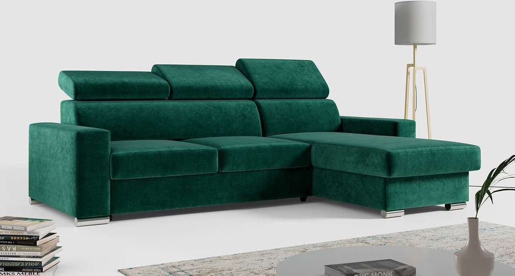Ecksofa, Verstellbare Kopfstützen, L Couch, Polstersofa mit Bettkasten - FOX-L - Dunkelgrün