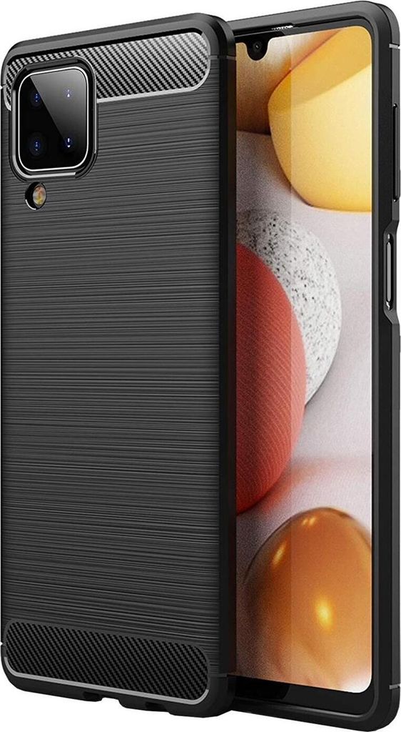 Conie Silikon Schutzhülle für Samsung Galaxy A12 / M12 Tasche Case Cover Bumper TPU Carbon Look Hülle in Schwarz