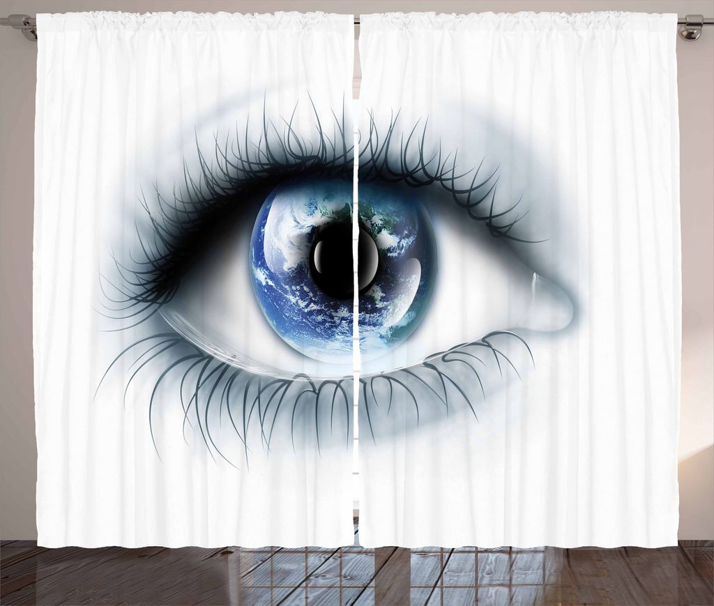 ABAKUHAUS Auge Rustikaler Vorhang, Planet Erde Spiegelung, Wohnzimmer Universalband Gardinen mit Schlaufen und Haken, 280 x 175 cm, Schwarz Weiß Blau