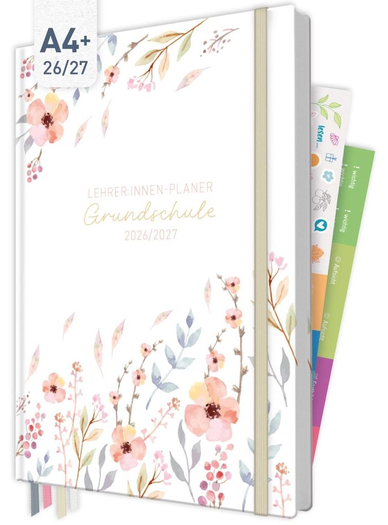 Häfft Lehrer-Planer Grundschule Maxi 2026/2027 / A4+ / Sweet Flowers