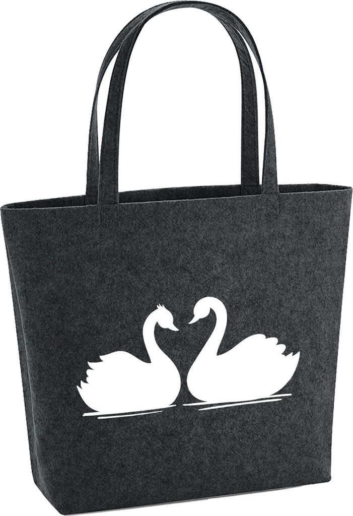 Huuraa Filzshopper Schwan Pärchen 22 Liter Charcoal Melange Filztasche Geschenkidee
