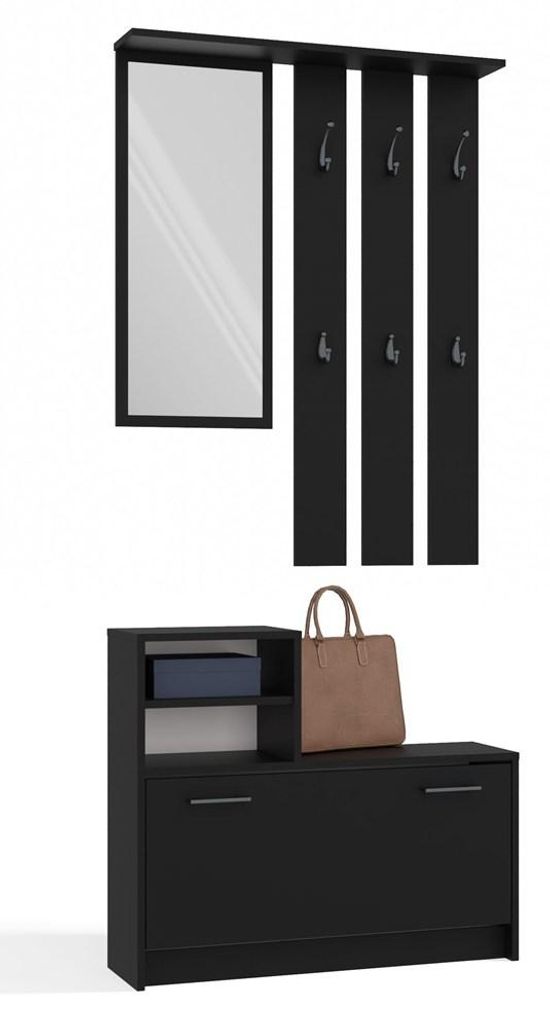 Garderobenset Diana Schwarz mit Spiegel und Schuhschrank