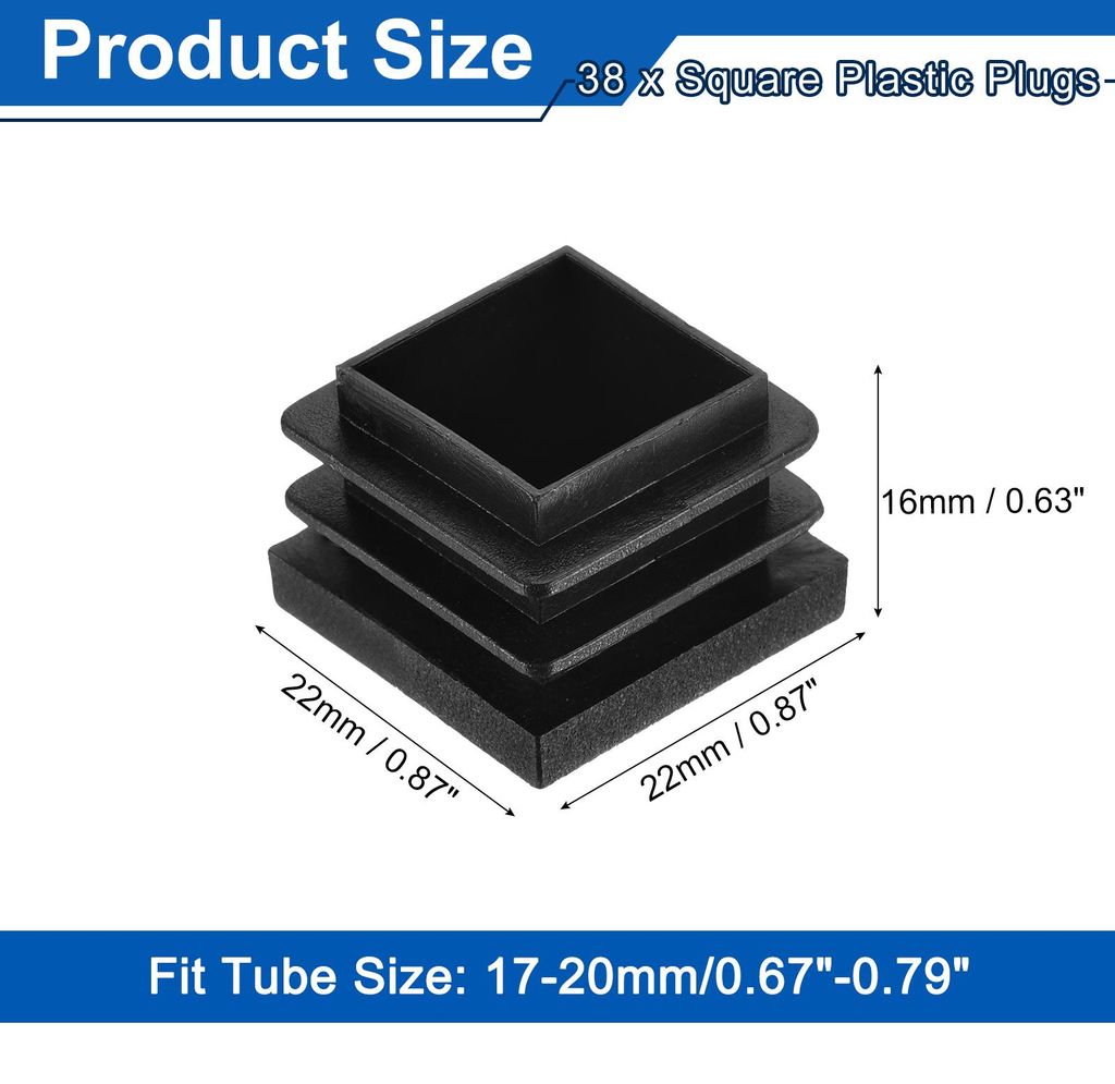 38 Stš¹ck Lamellenstopfen fš¹r Vierkantrohre, 22x22mm Schwarz Quadratisch Stuhlbeinkappen, PE-Lamellenstopfen Rohrstopfen fš¹r 17-20mm Vierka...