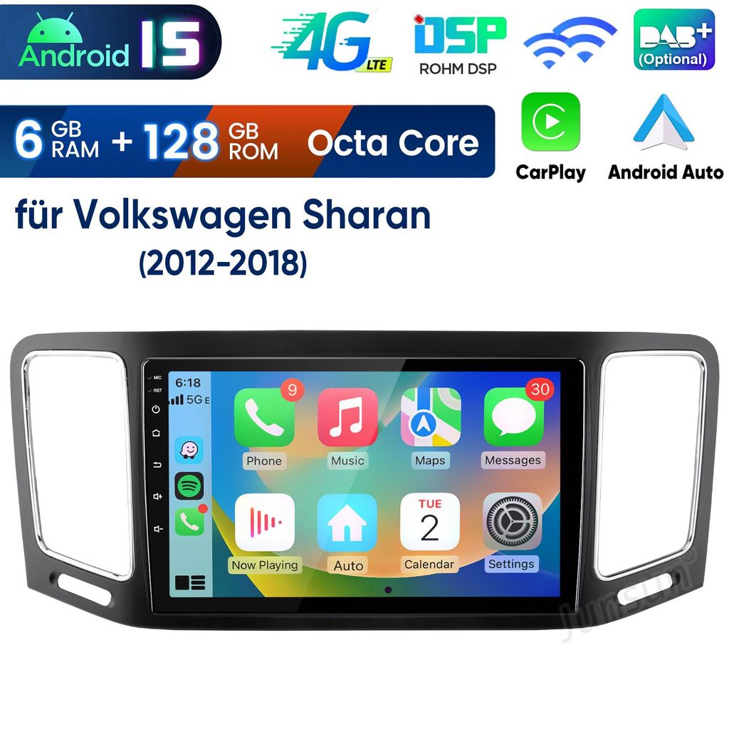 Autoradio 9 pouces CarPlay Android 15, 6+128 Go, pour VW Image du produit 