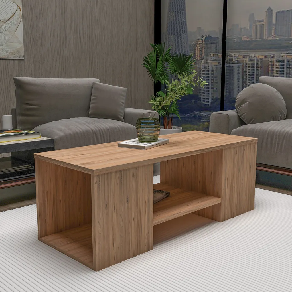 Ensemble Table Basse Sartos en Mélaminé Robuste Pin Atlantique 100x40 cm