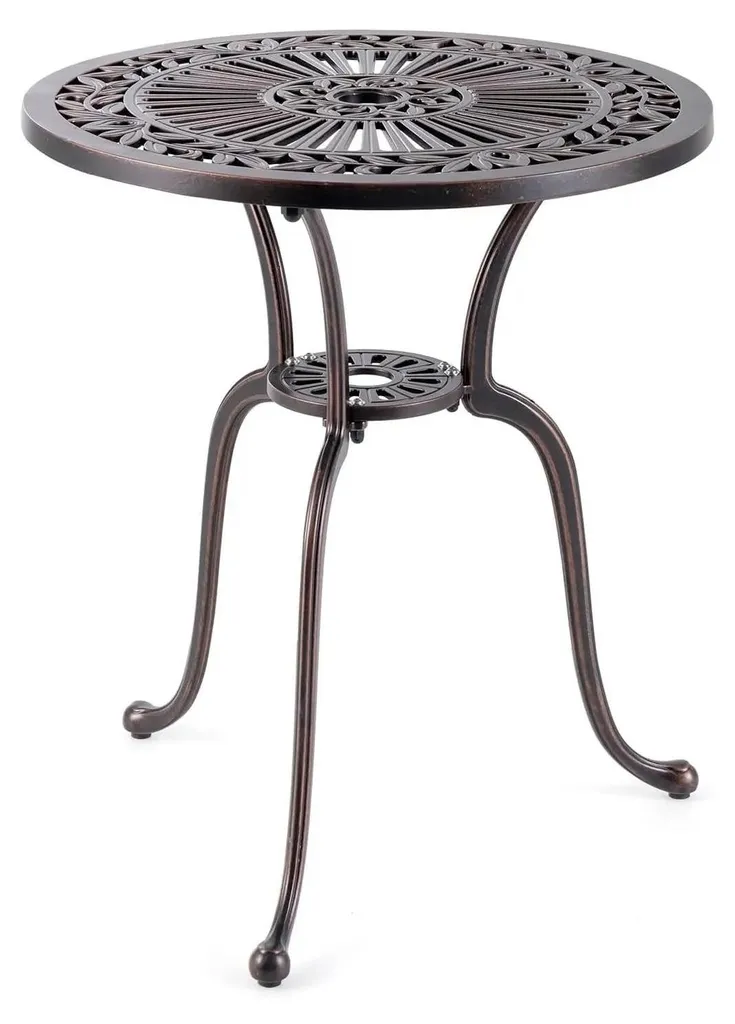 Petite table ronde de jardin en métal marron idéale pour terrasse et balcon