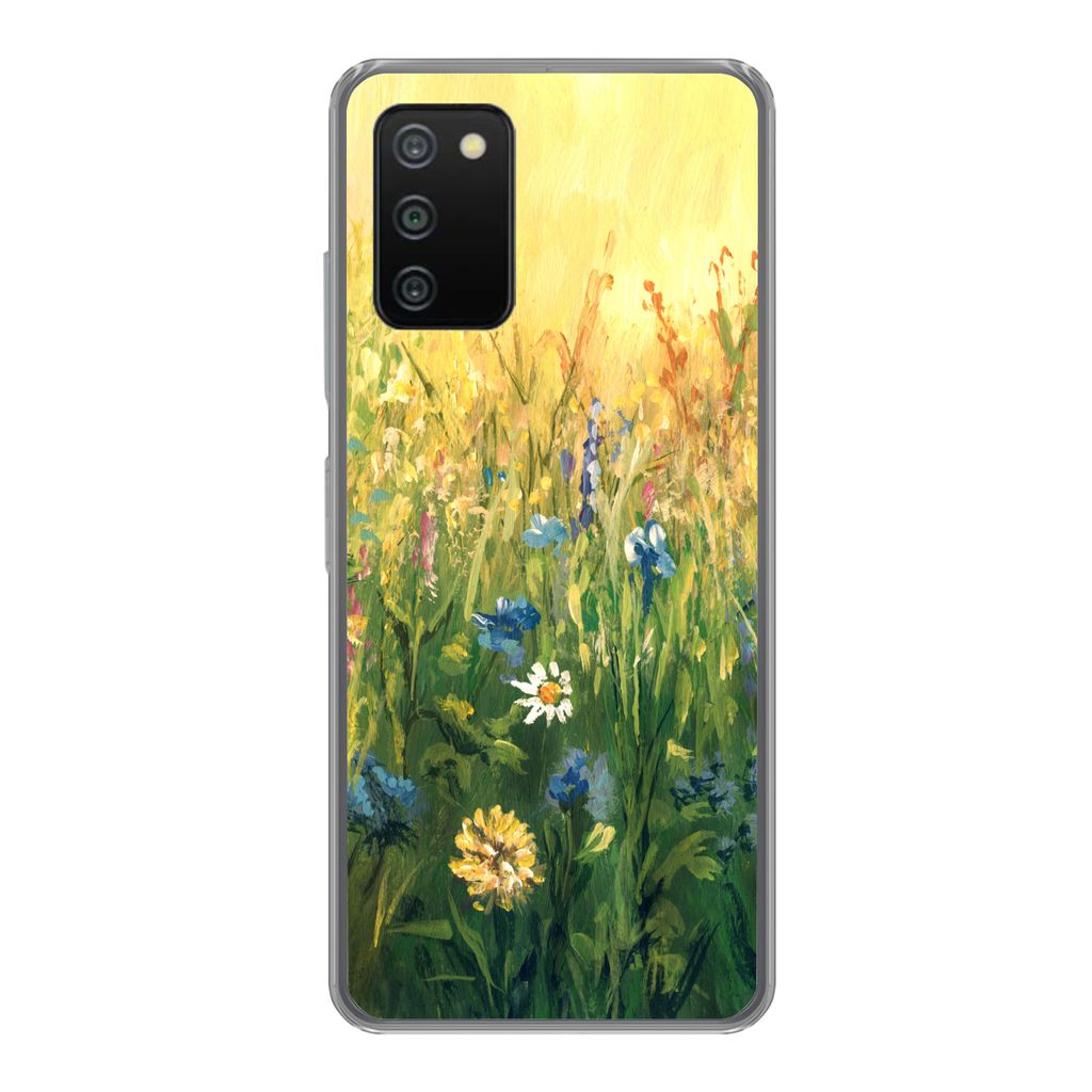 MuchoWow Handyhülle Schutzhülle Hülle für Samsung Galaxy A03s Blumen - Aquarell - Sonne Silikon Softcase Handy Hülle - Schutz