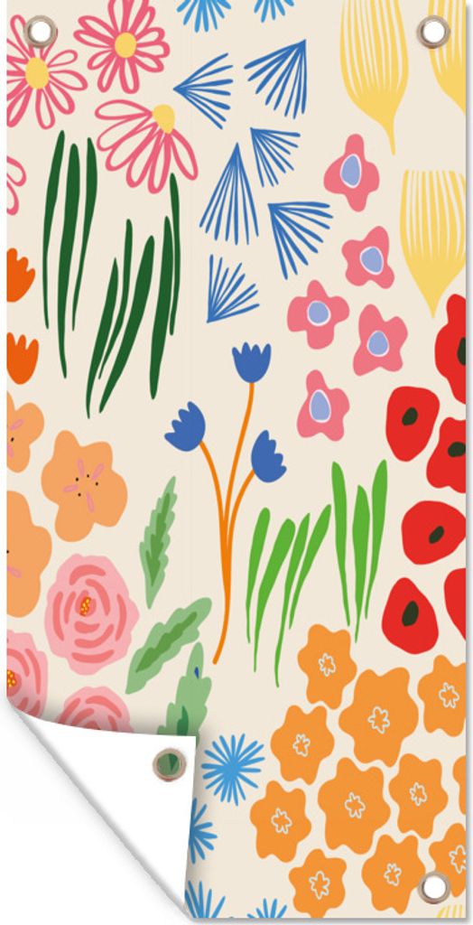 MuchoWow 40x80 cm Outdoor-Poster Gartendeko Sichtschutz Garten Poster für den Garten Blumen - Muster - Feldblumen
