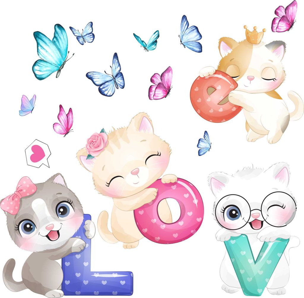 Wandtattoo Katzen mit umweltfreundlichen, geruchsneutralen Druckfarben - Wandsticker, Wandaufkleber Kinder 150 x 250 cm
