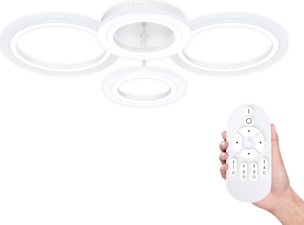 JOIEYOU LED Deckenlampe 60W Deckenleuchte mit Fernbedienung Moderne Schlafzimmerlampe Küchenlampe Deckenleuchten mit 4 Ring Dimmbar IP44 Wasserfest