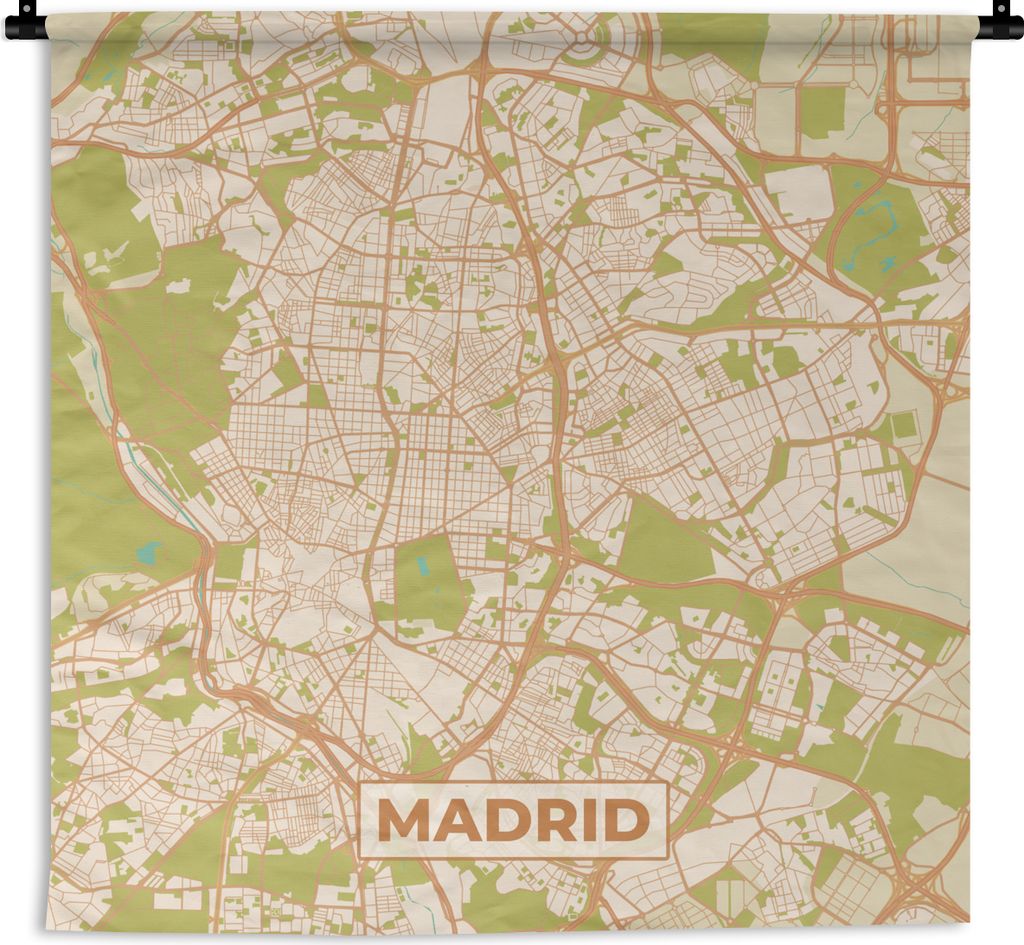 MuchoWow Wandteppich Wandbehang Madrid - Stadtplan - Karte - Vintage 120x120 cm Tapisserie Dekoration Wandtuch - Modern - Baumwollgewebe
