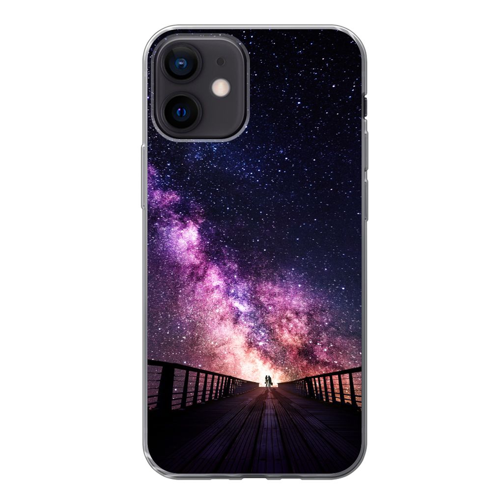 MuchoWow Handyhülle Schutzhülle Hülle für iPhone 12 Universum - Galaxie - Lila - Jungen - Mädchen - Kinder Silikon Softcase Handy Hülle - S...