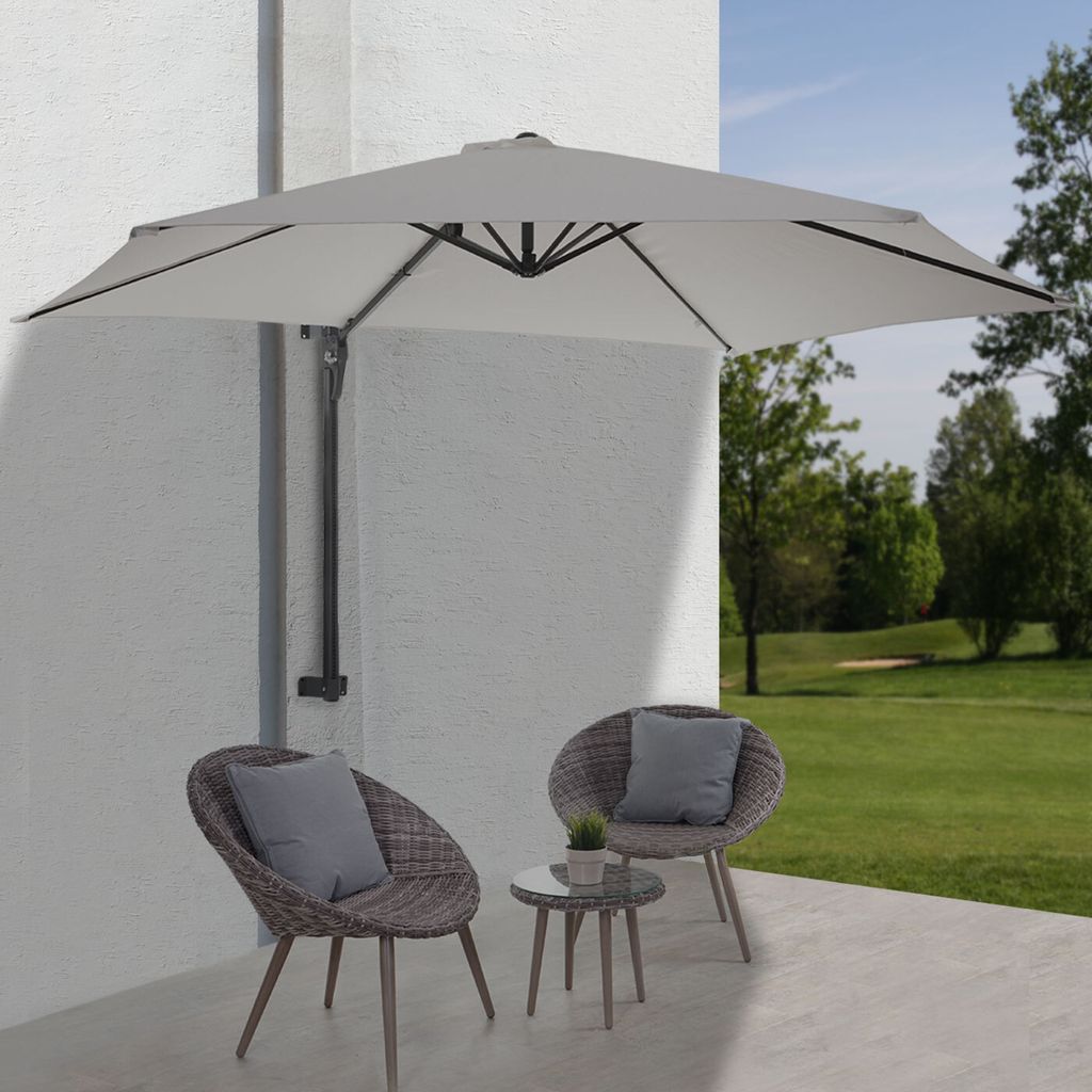 Wandschirm Acerra, Ampelschirm Balkonschirm Sonnenschirm, 3m neigbar, Polyester Alu/Stahl 9kg sand
