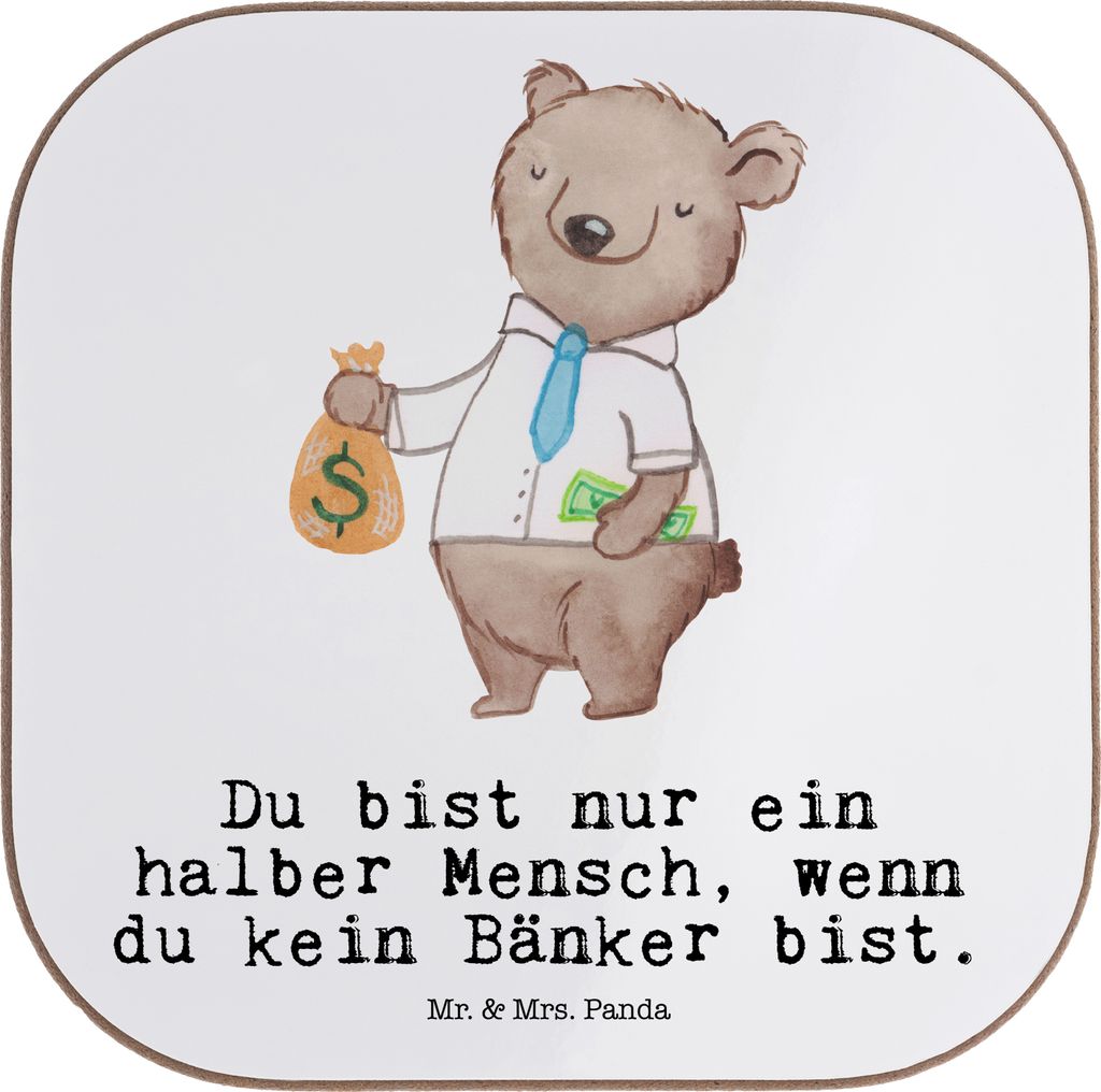 Mr. & Mrs. Panda Untersetzer für Gläser Bänker Herz - Weiß - Geschenk, Glas, Tischuntersetzer, Beruf, Tassenuntersetzer, Bankangestellter, glä...