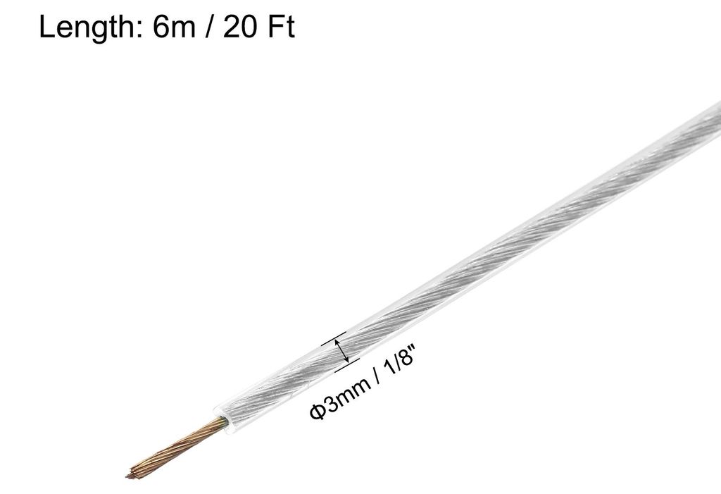 6 Meter x 3mm Drahtseil Verzinkte, Stahlseil Spanndraht Ummantelt mit 2 x M3 Drahtseilklemme, Stahlkern Gardinenseil W?scheleine Forstseil fš¹r K...