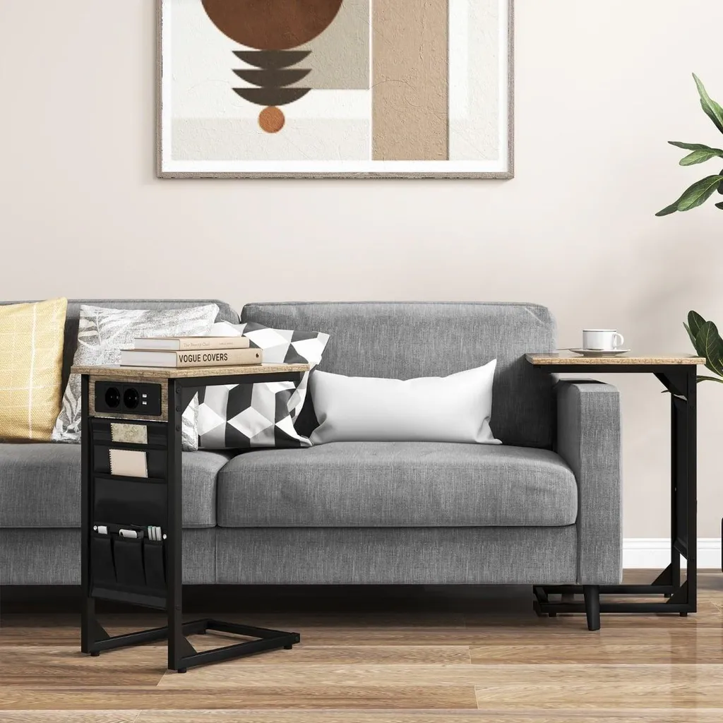 Lot de 2 tables d'appoint en C noires avec prise USB intégrée