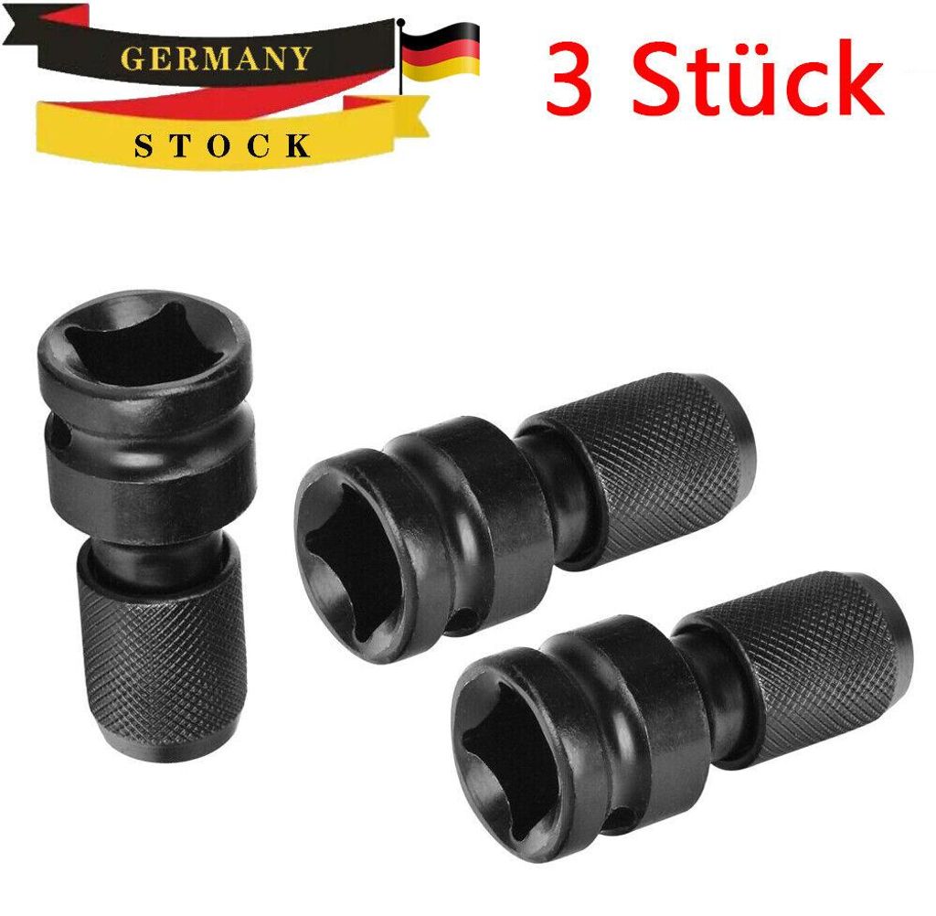 3x Schlagschrauber-Adapter 1/2 Zoll - 1/4 Zoll Nuss auf Bitaufnahme Sechskantschaft
