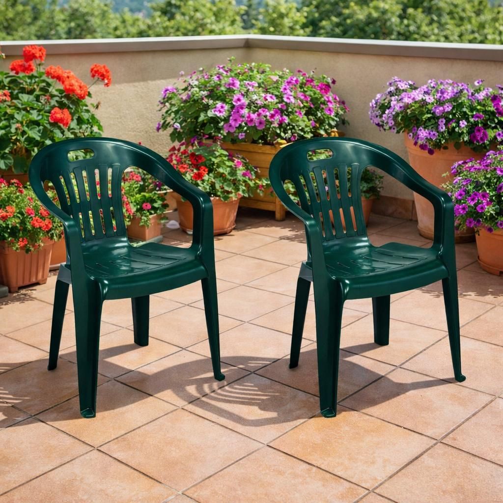 2er Stapelstuhl Bistrostuhl Gartenstuhl Outdoor Dunkelgrün Kunststoff