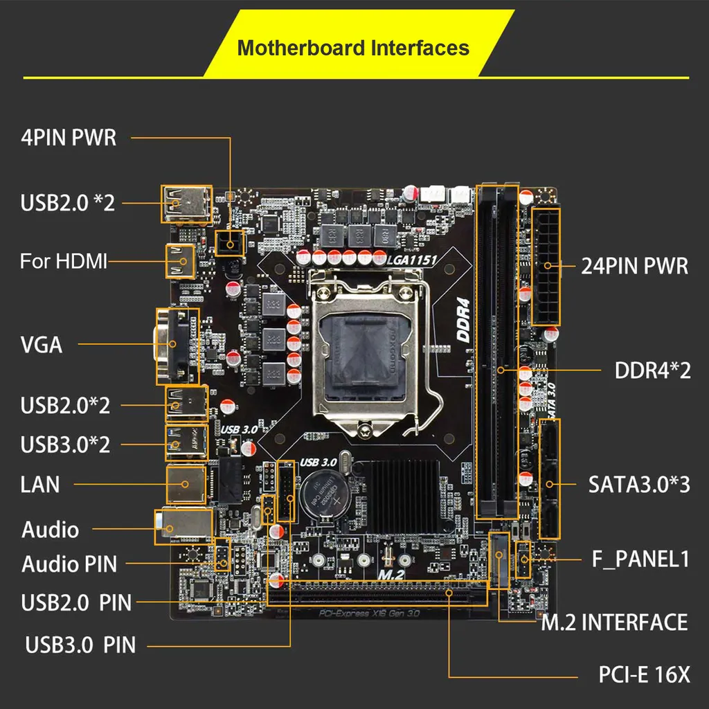 Carte Mère PC Fixe DDR4 H310B4 avec Condensateurs All-Solid Haute Qualité - 4