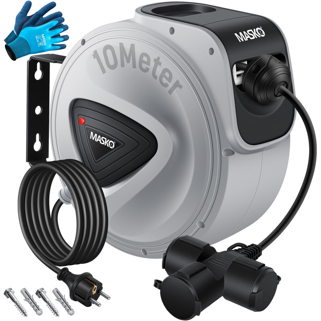 MASKO® Automatik Kabeltrommel Verlängerungskabel mit 3-Fach Produktbild 