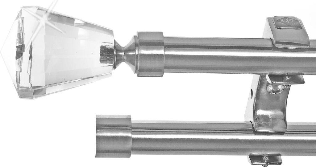 Gardinenstange Ø 20mm Metall in Edelstahl Look 2-läufig Deckenbefestigung D60 RR