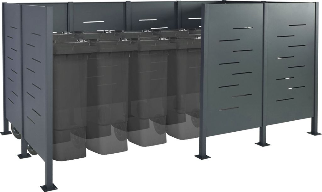 Mülltonnen-Zaun HWC-J55, Mülltonnenverkleidung Mülltonnenaufbewahrung, 151x326x166 Metall anthrazit