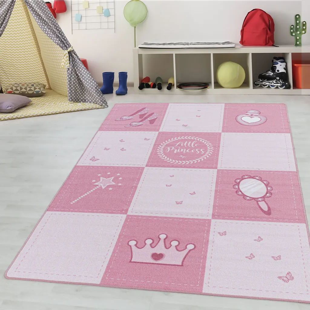 Tapis Rose Antidérapant et Lavable 80x120 cm Design Princesse Moderne