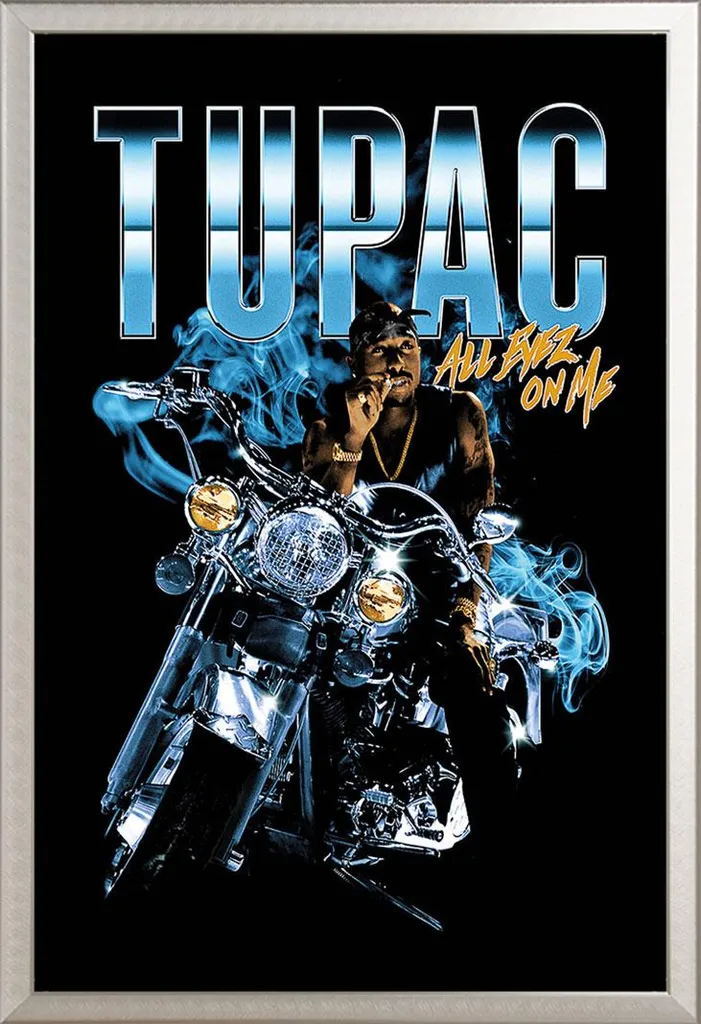 2pac Poster All Eyez Motorcycle + Cornice Alluminio Argento Shinsuke