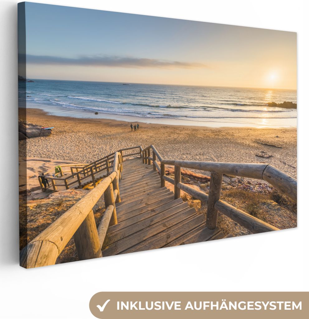 OneMillionCanvasses - Leinwandbilder - 150x100 cm, Strand - Treppe - Portugal, Wandbilder Kunstdruck Wanddekoration
