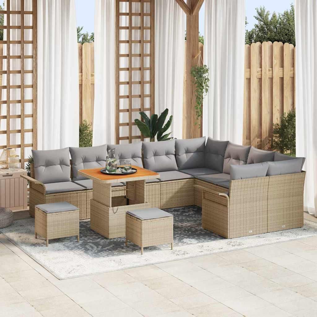 Maison Exclusive - Gartensofa-set mit Kissen 12 pcs Beige Poly-Rattan