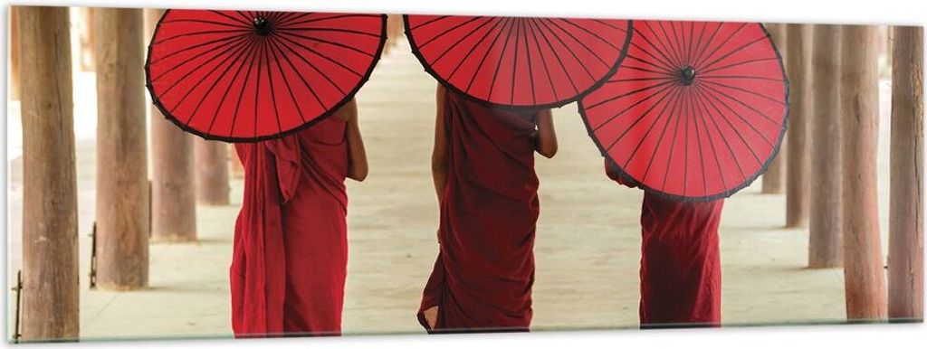 Bilder auf glas - Einteilig - Bhutan Regenschirm Rot - 160x50cm - Glasbilder - Wandbilder - Bilder - zum Aufhängen bereit - Wanddekoration aus Gla...