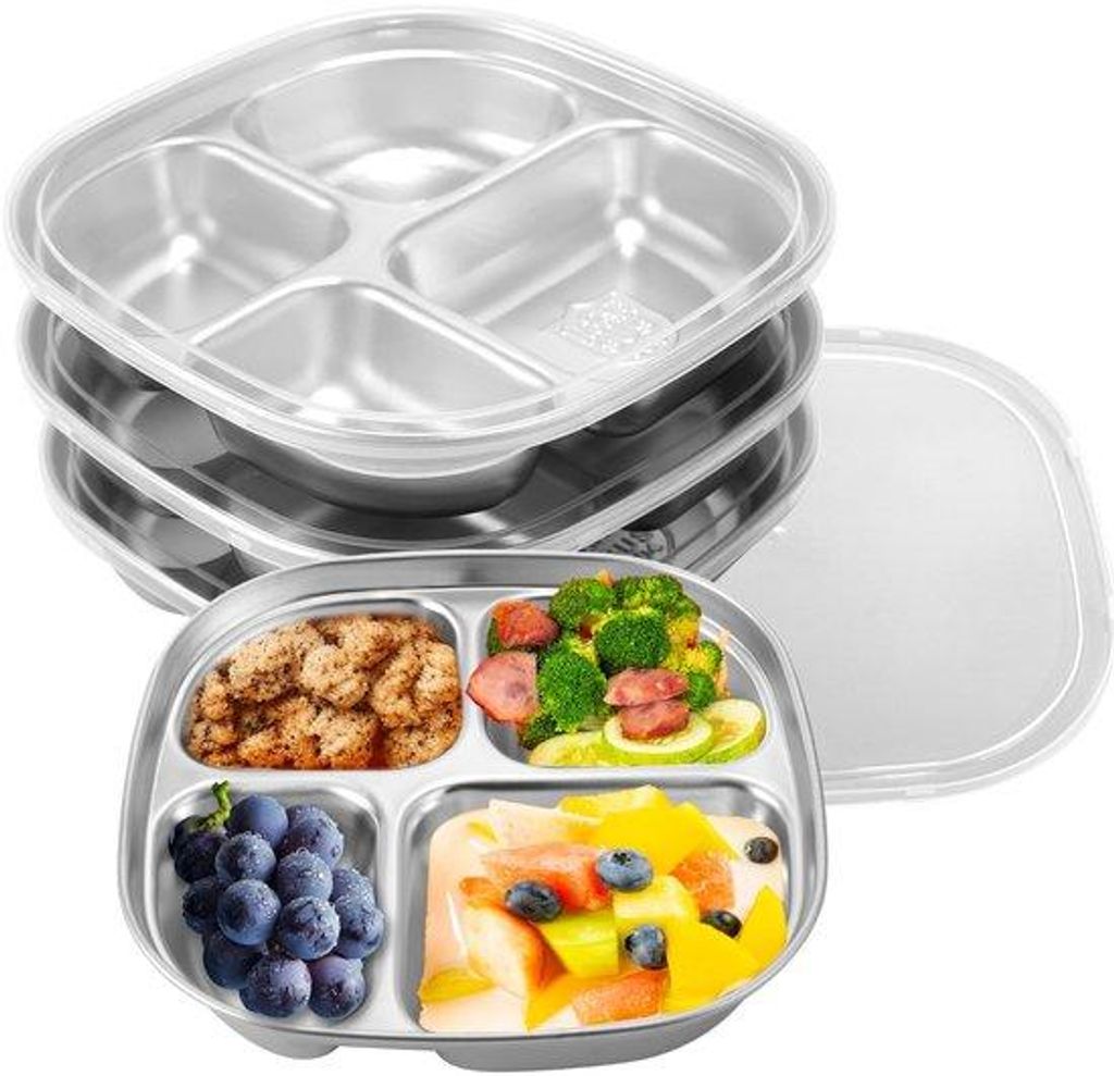 4 Stücke RVS Kinderbord mit Abdeckung - BPA frei - für Snacks