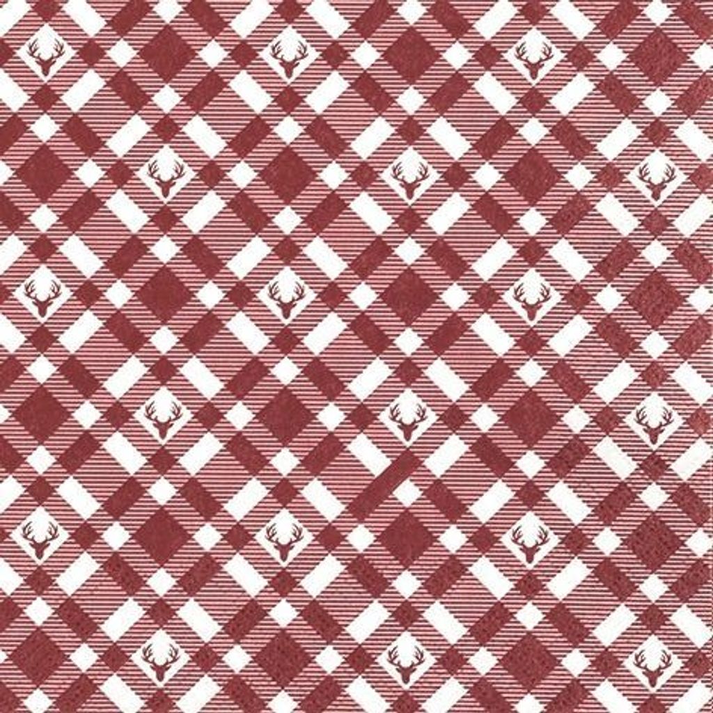 RP 20 Servietten Plaid with Deers red Hirsche auf Karo rot 33x33cm