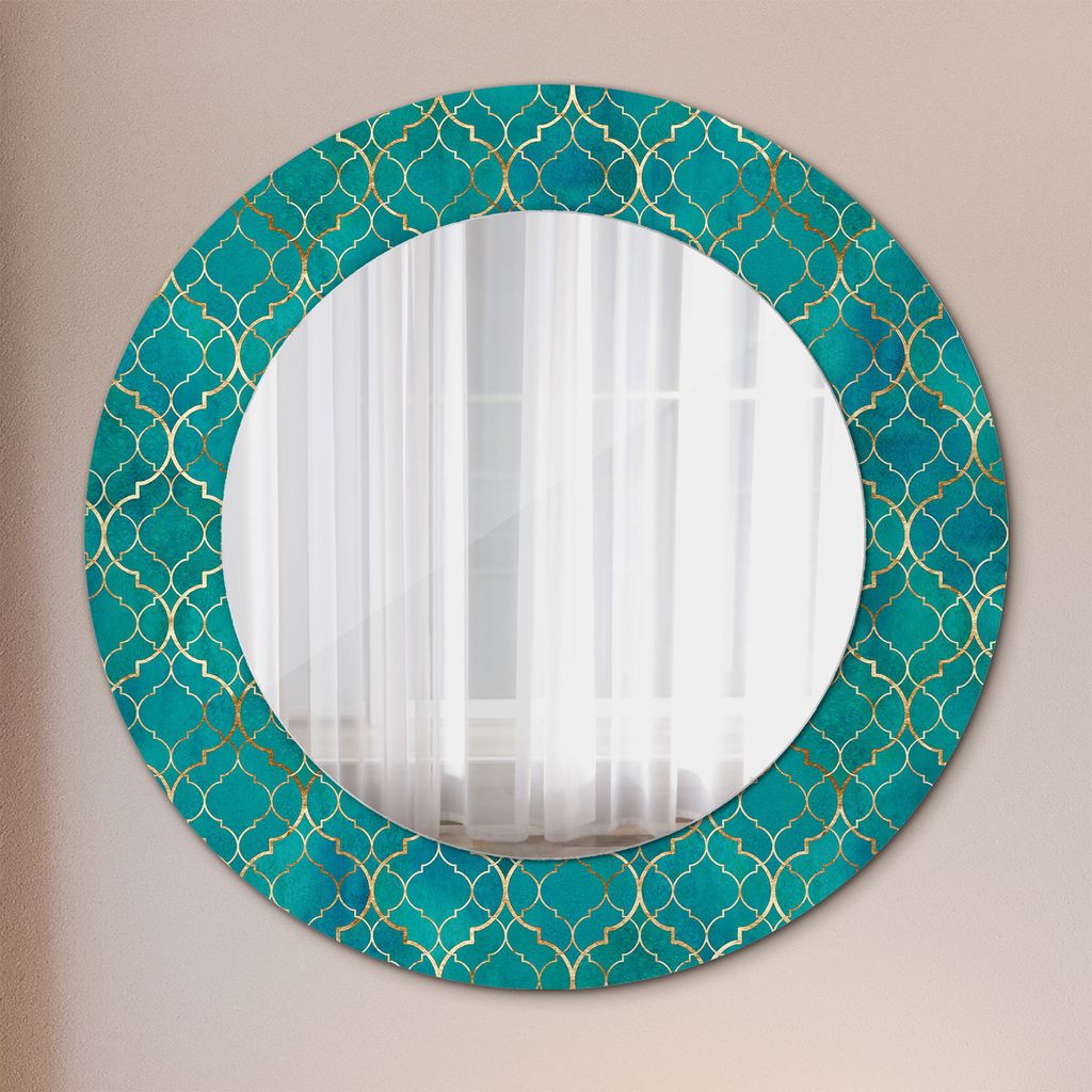 Wohnzimmer Spiegel - Mirror zum Wandspiegel Schlafzimmer – Schminkspiegel - Grün und Gold Komposition - Runder: Ø50cm