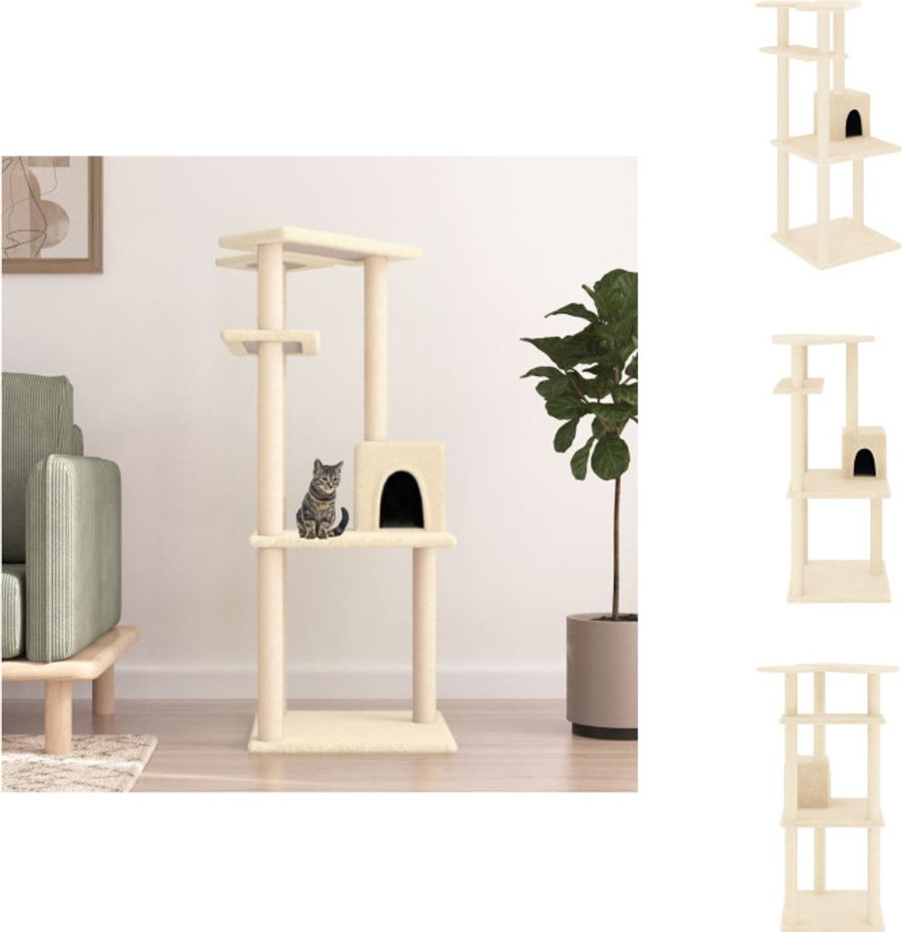vidaXL Kratzbaum mit Sisal-Kratzsäulen Creme 123 cm - Kratzbäume