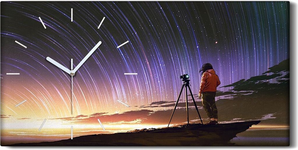 Dekor Leinwand Uhr Wandbilder Geräuschlos 60x30 Sonne Himmel Milchstraße Sterne - weiße Hände