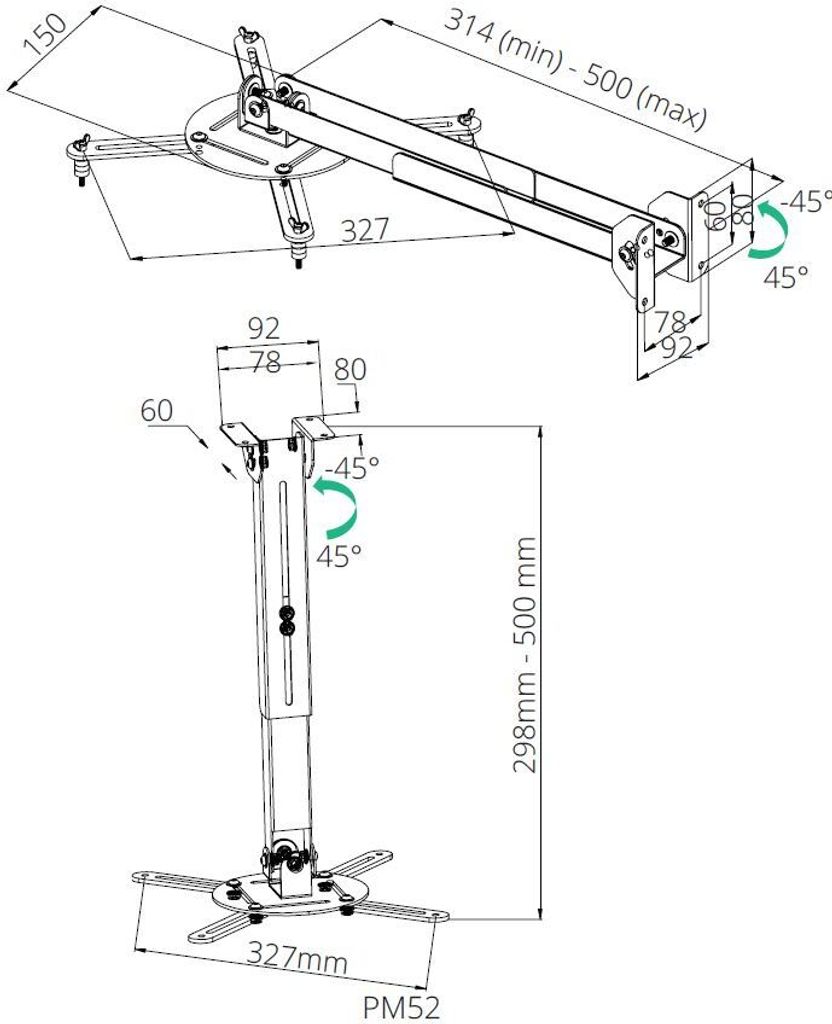 Projector mount 2in1 TB-M52 ceiling/wall 10kg
