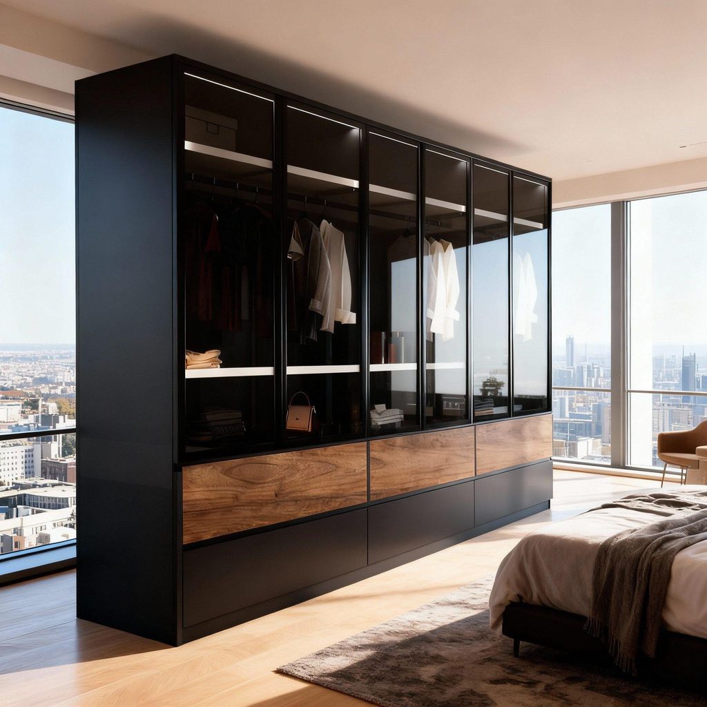 Kleiderschrank Drehtürenschrank Amsterdam inkl. in 6 Farben inkl. Zubehörpaket, Maße ca.: B: 300cm, T: 62cm, H: 218 cm Farbe: Schwarz-Nussbaum O...