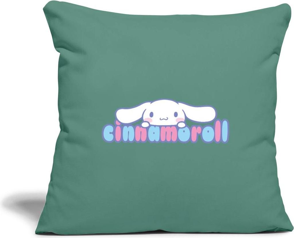 Spreadshirt Cinnamoroll Guckt Über Schriftzug Kissenbezug 45x45 cm, One size, Tanngrün