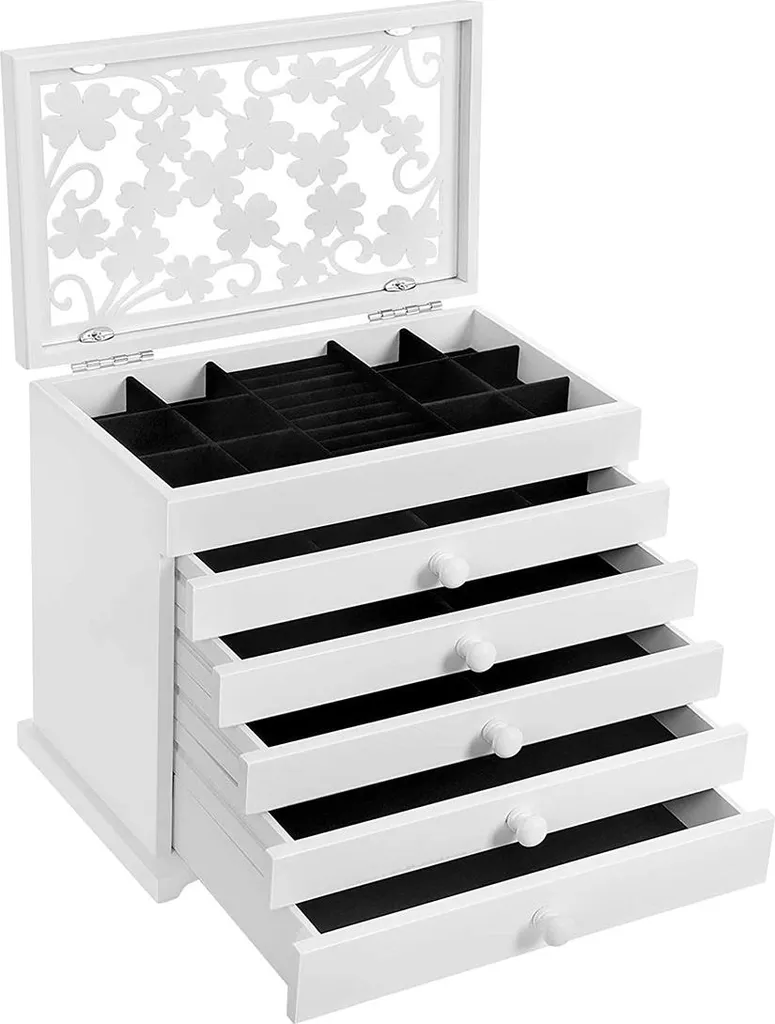 Coffret à bijoux blanc motif Trèfle - Finition premium et velours doux