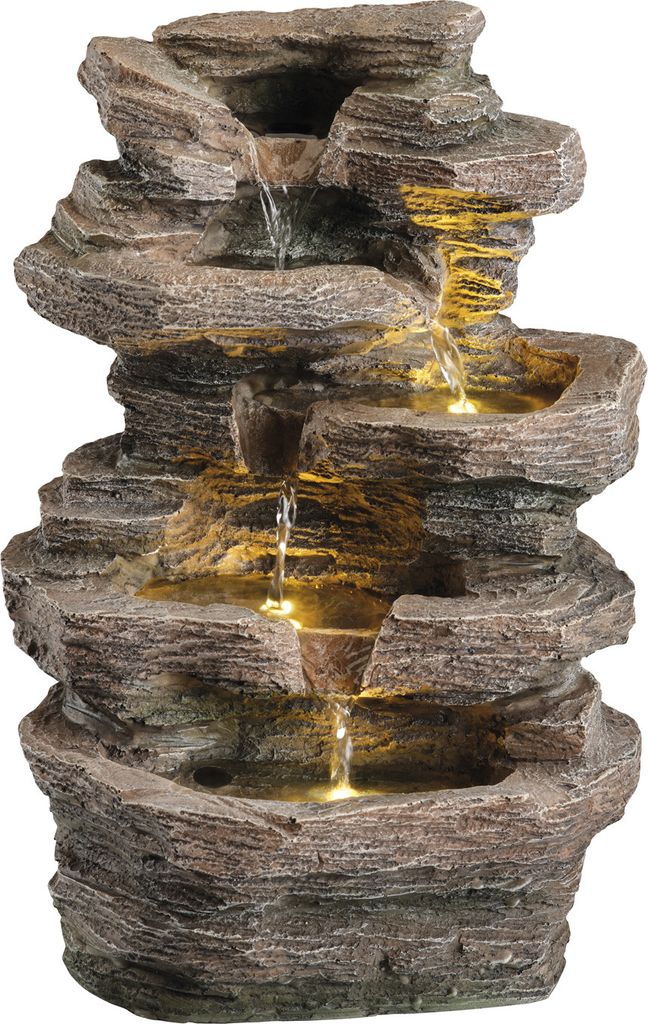 LED Brunnen Wasserfall - Gartenbrunnen - Polyresin - 3 warmweiße LED - H: 39cm - für Außen