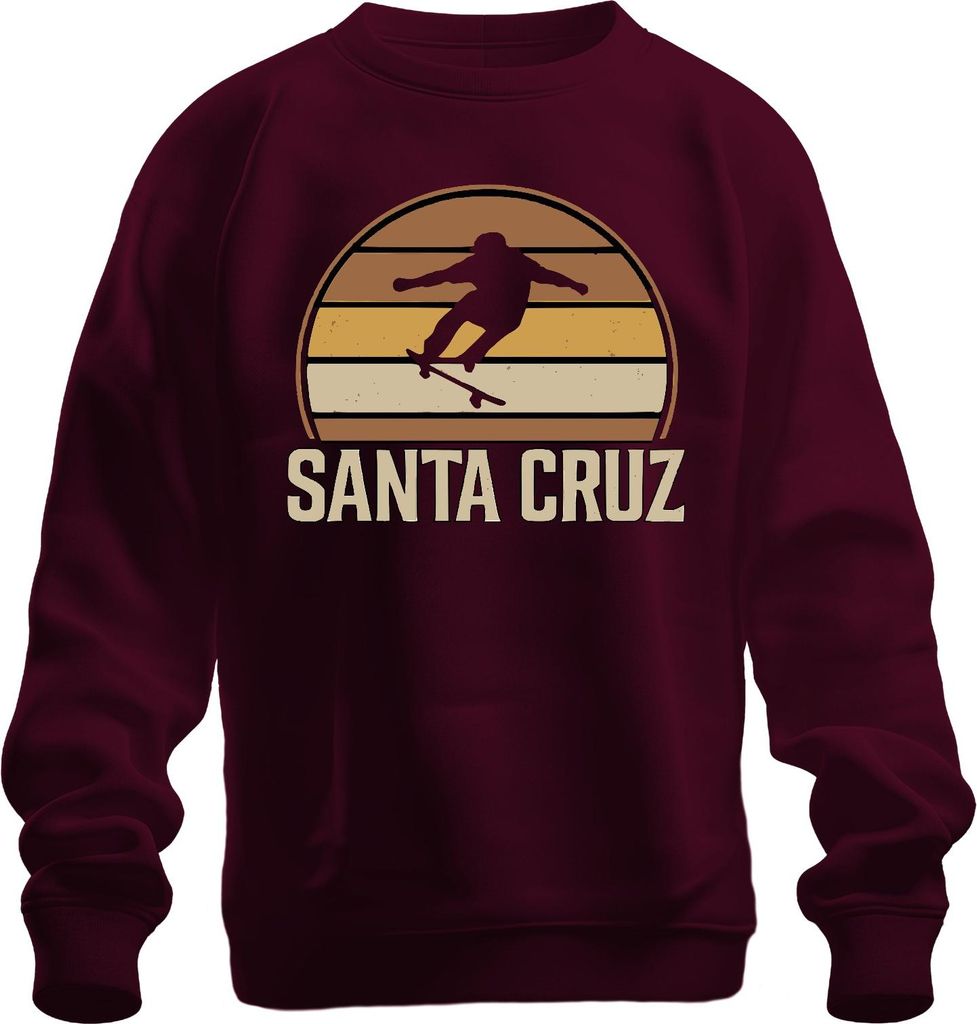 Santa Cruz Skateboard Retro Skater Vintage Sunset Surfer Cali Uni Sweatshirt Pullover, Burgundy, XL