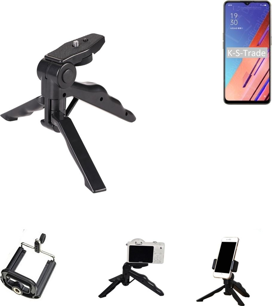 K-S-Trade Stativ Tisch-Ständer Dreibein Handy-Stativ Ständer kompatibel mit Oppo Reno3 Vitality Edition Mini-Stativ Smartphone Tripod Handy-Stativ